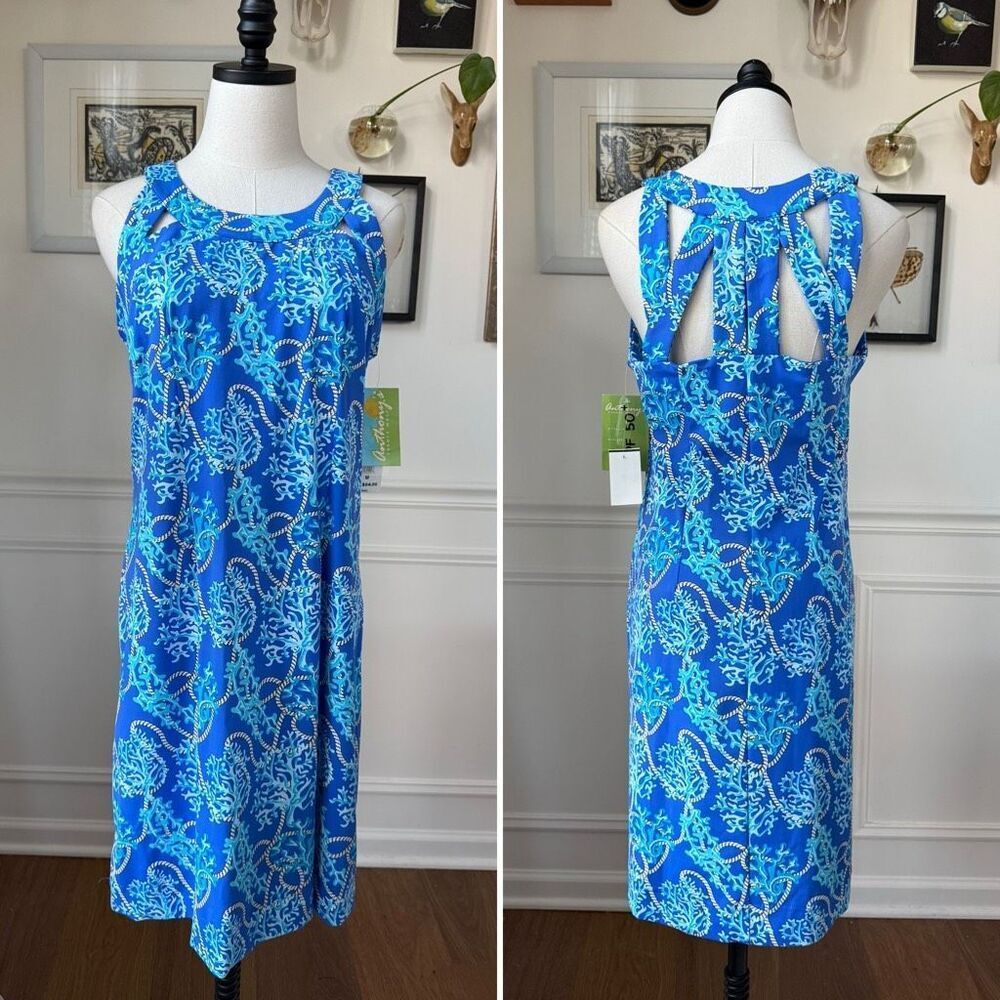 NWT Anthony's Resort Wear Blue Coral Rope Keyhole UPF 50+ Dress $94 M
